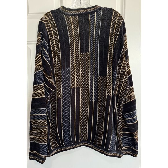 Vintage Tundra Canada Sweater Black Striped Cosby Grandpacore Retro Mens Large L - Picture 2 of 6